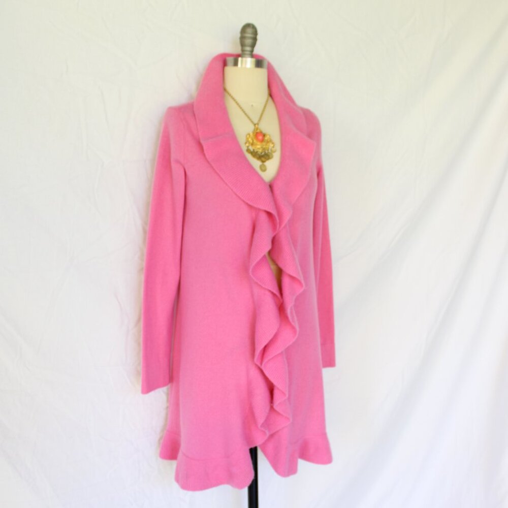 Lilly Pulitzer Shere dress cardigan ruffle cashmere Bryn Seabrook Celine pink S - Picture 6 of 9